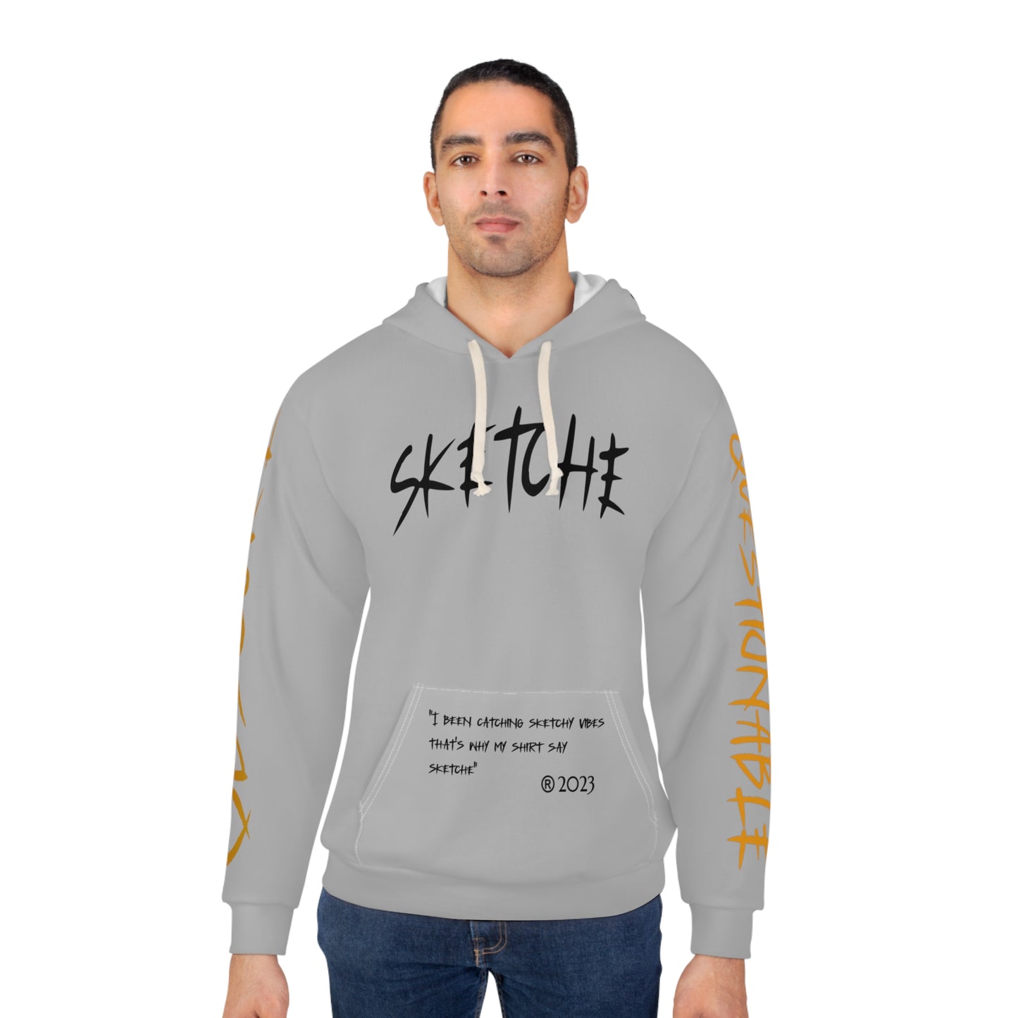 Sketche "Fix It" Grey (Black & Orange Print) Unisex Pullover Hoodie