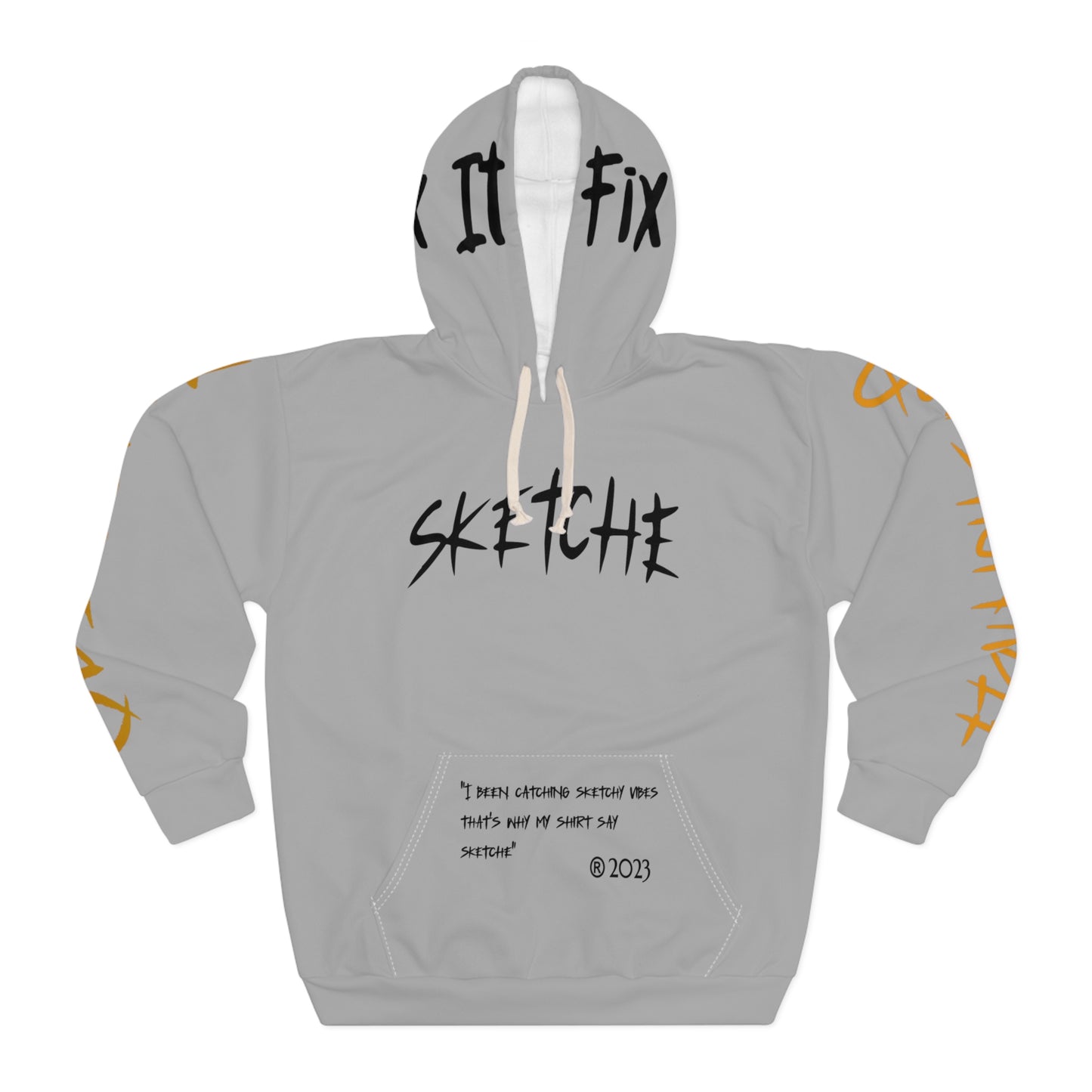 Sketche "Fix It" Grey (Black & Orange Print) Unisex Pullover Hoodie