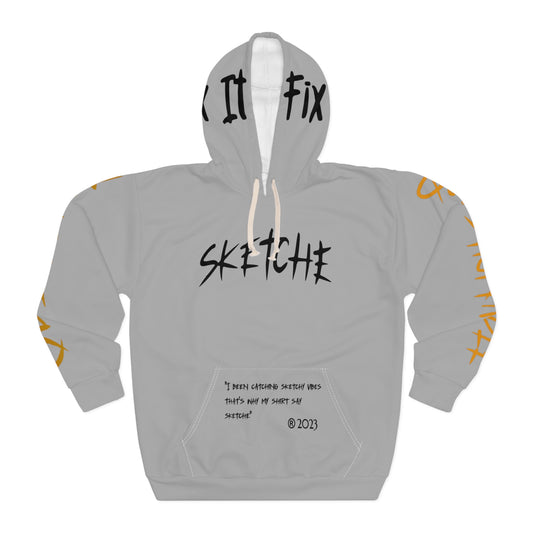 Sketche "Fix It" Grey (Black & Orange Print) Unisex Pullover Hoodie