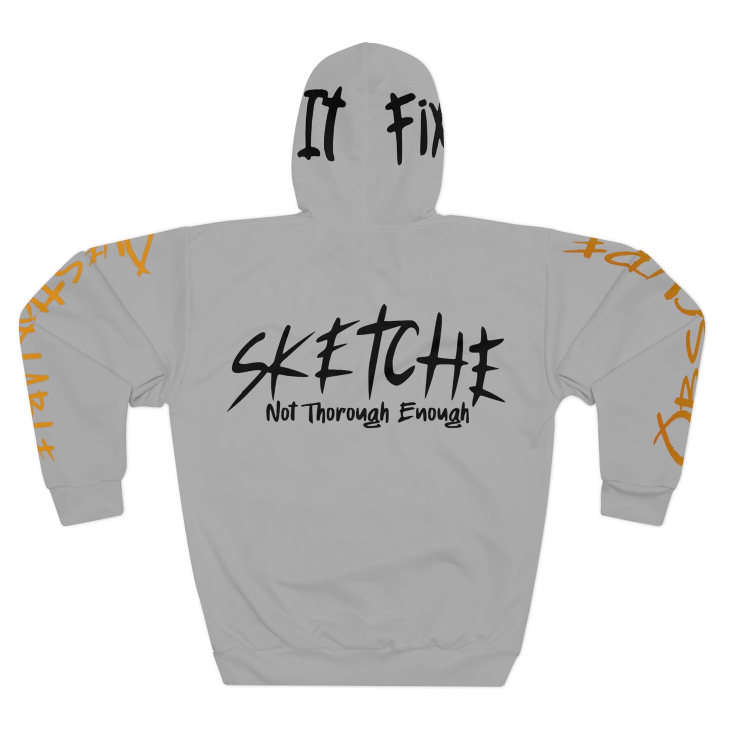 Sketche "Fix It" Grey (Black & Orange Print) Unisex Pullover Hoodie