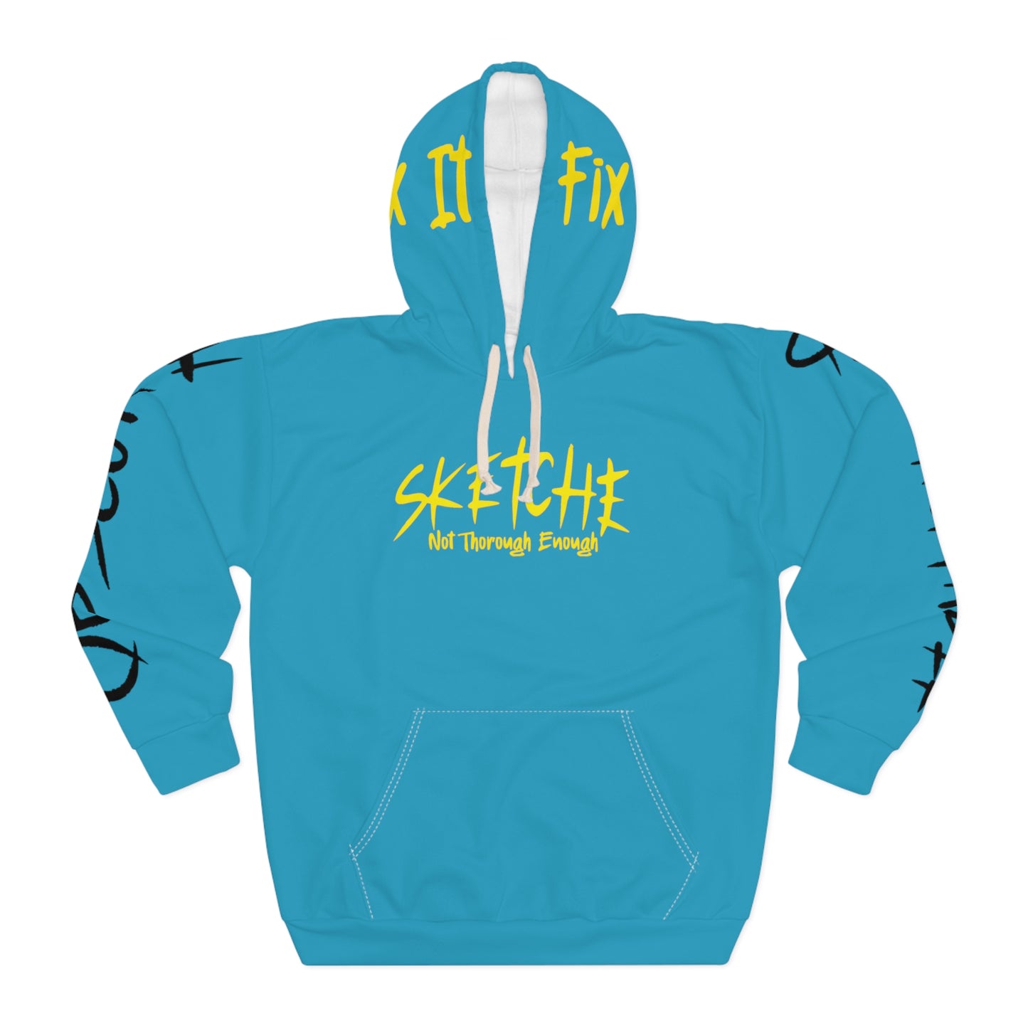 Sketche " Fix It S" Light Blue (Black & Yellow Print) Unisex Pullover Hoodie