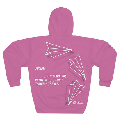 Aeronautics "Paper Planes" Pink (White Print)Unisex Pullover Hoodie (AOP)