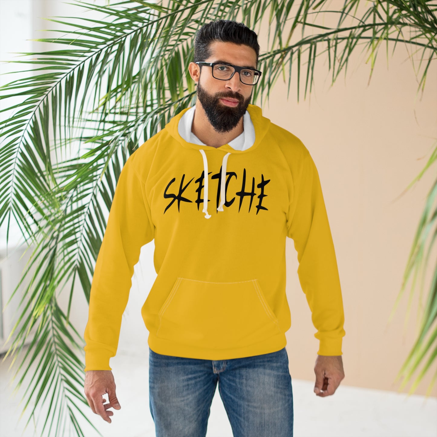 Sketche "Astronaut" Yellow (Black Print) Unisex Pullover Hoodie