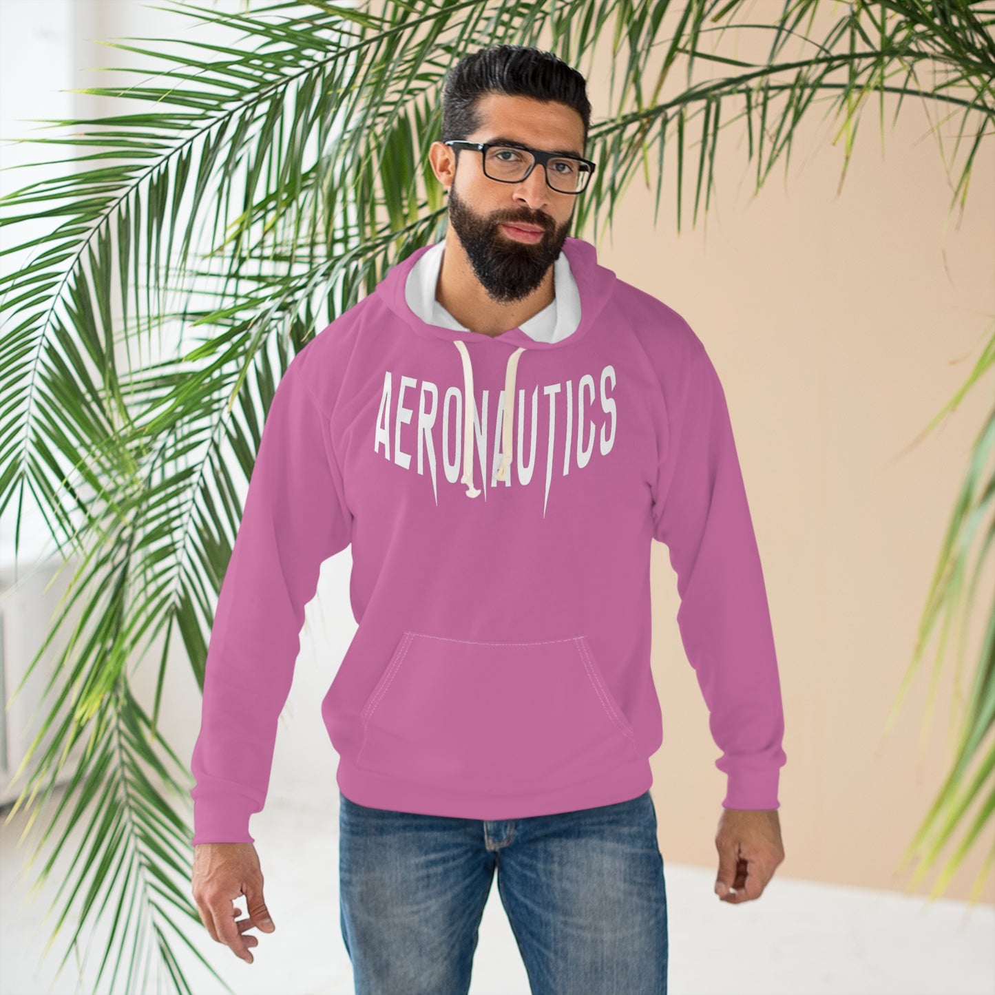 Aeronautics "Paper Planes" Pink (White Print)Unisex Pullover Hoodie (AOP)