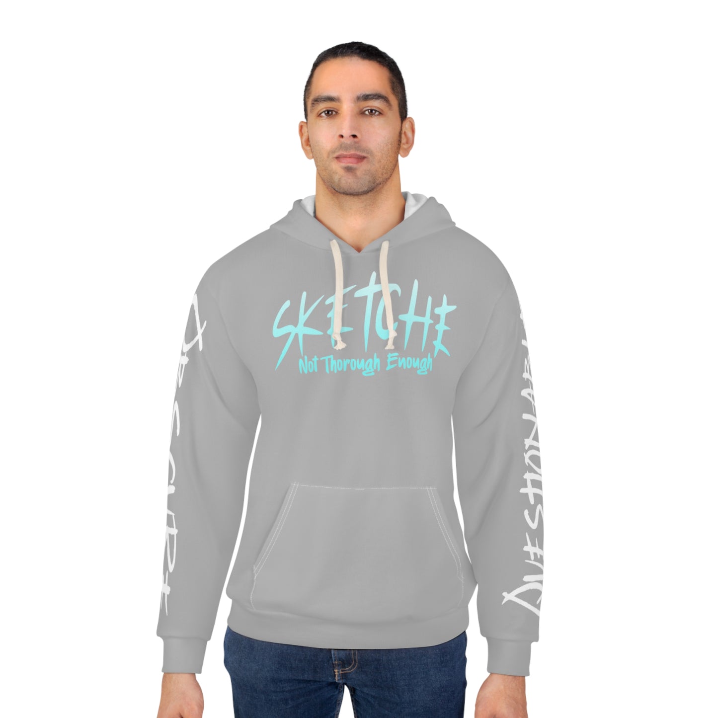 Sketche "Fix It S" Grey (White & Blue Print) Unisex Pullover Hoodie