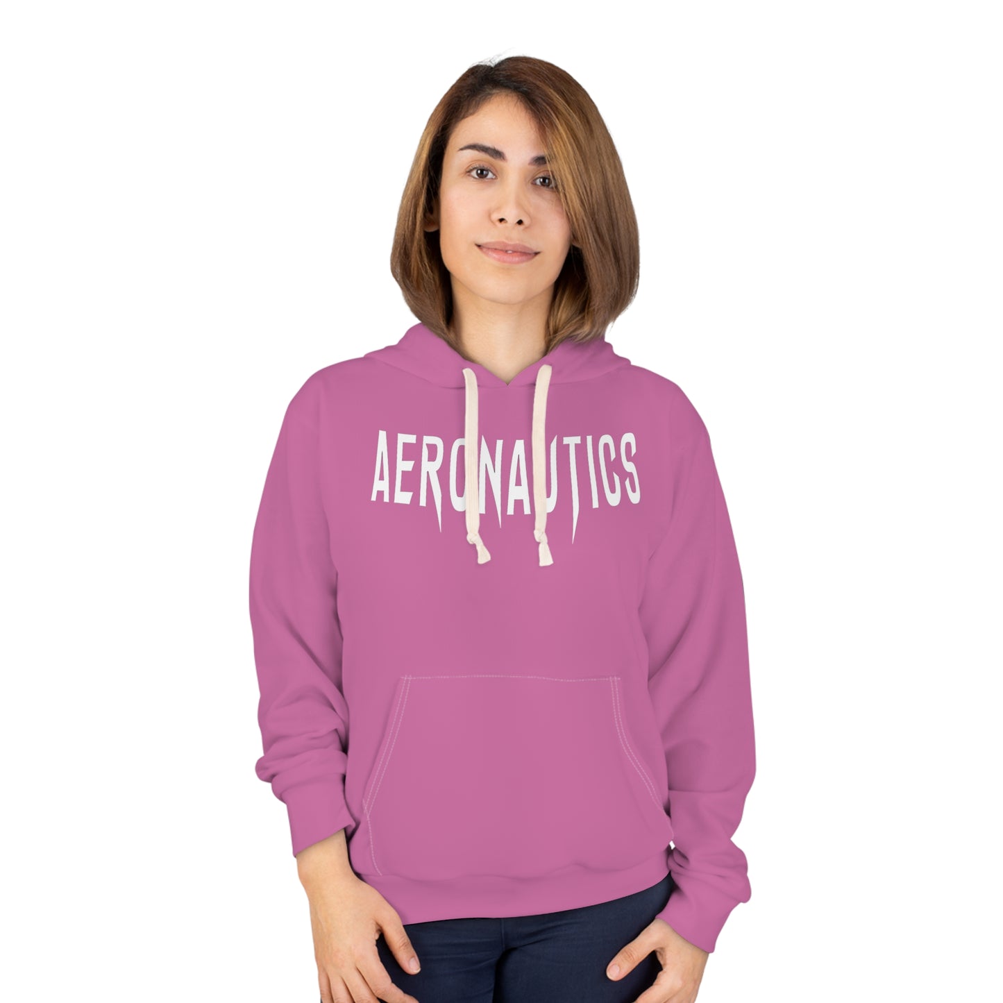 Aeronautics "Paper Planes" Pink (White Print)Unisex Pullover Hoodie (AOP)