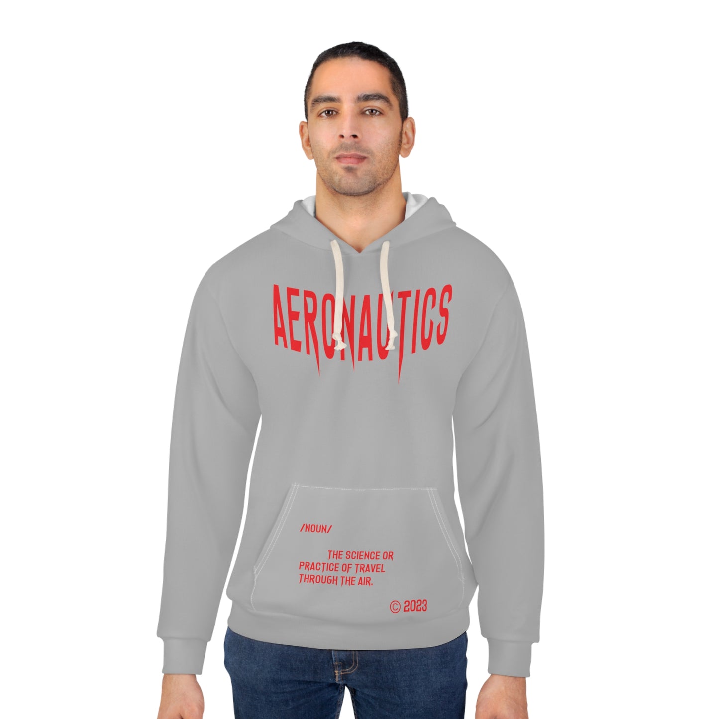 Aeronautics Grey (Red Print) Unisex Pullover Hoodie