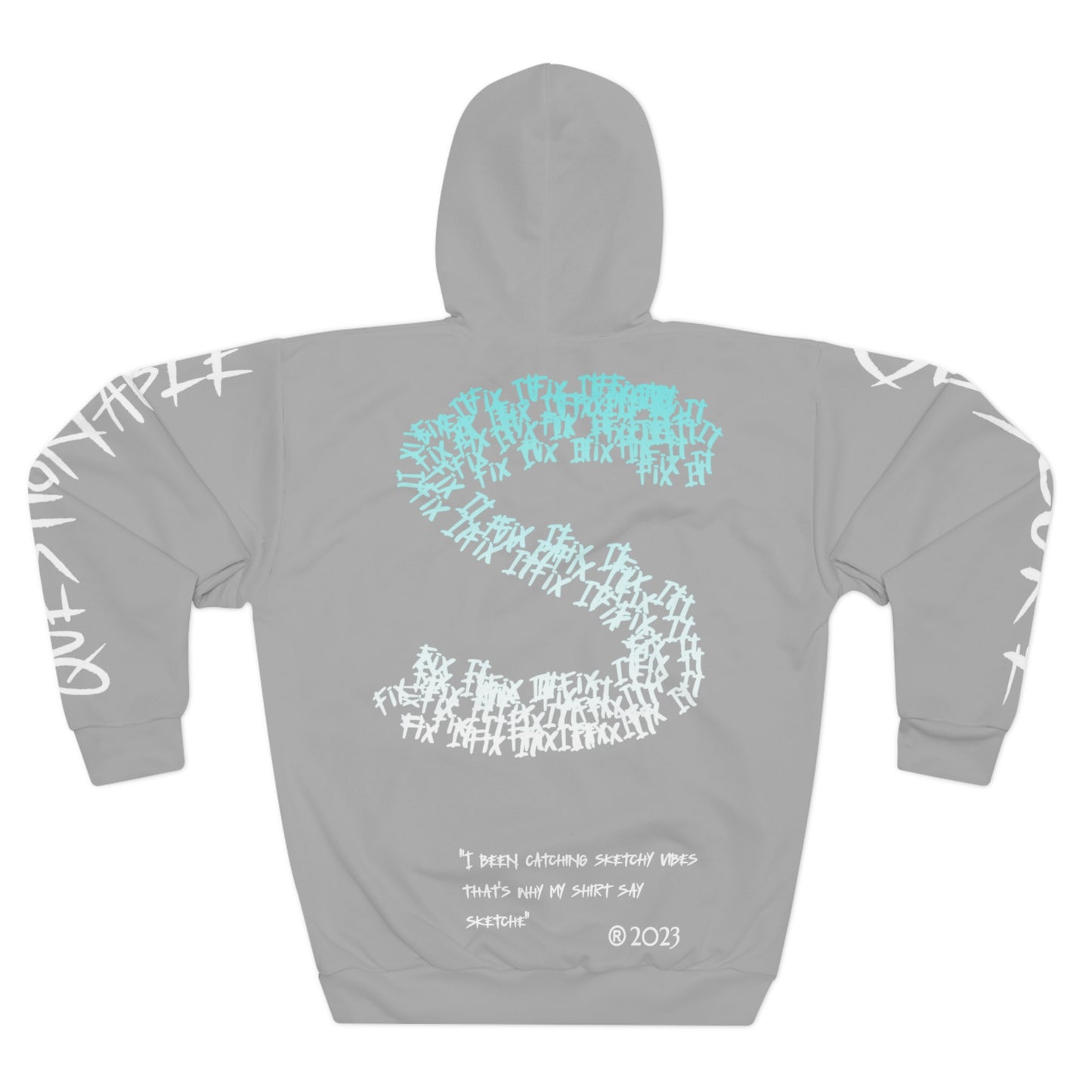 Sketche "Fix It S" Grey (White & Blue Print) Unisex Pullover Hoodie