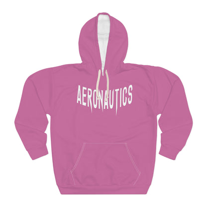 Aeronautics "Paper Planes" Pink (White Print)Unisex Pullover Hoodie (AOP)