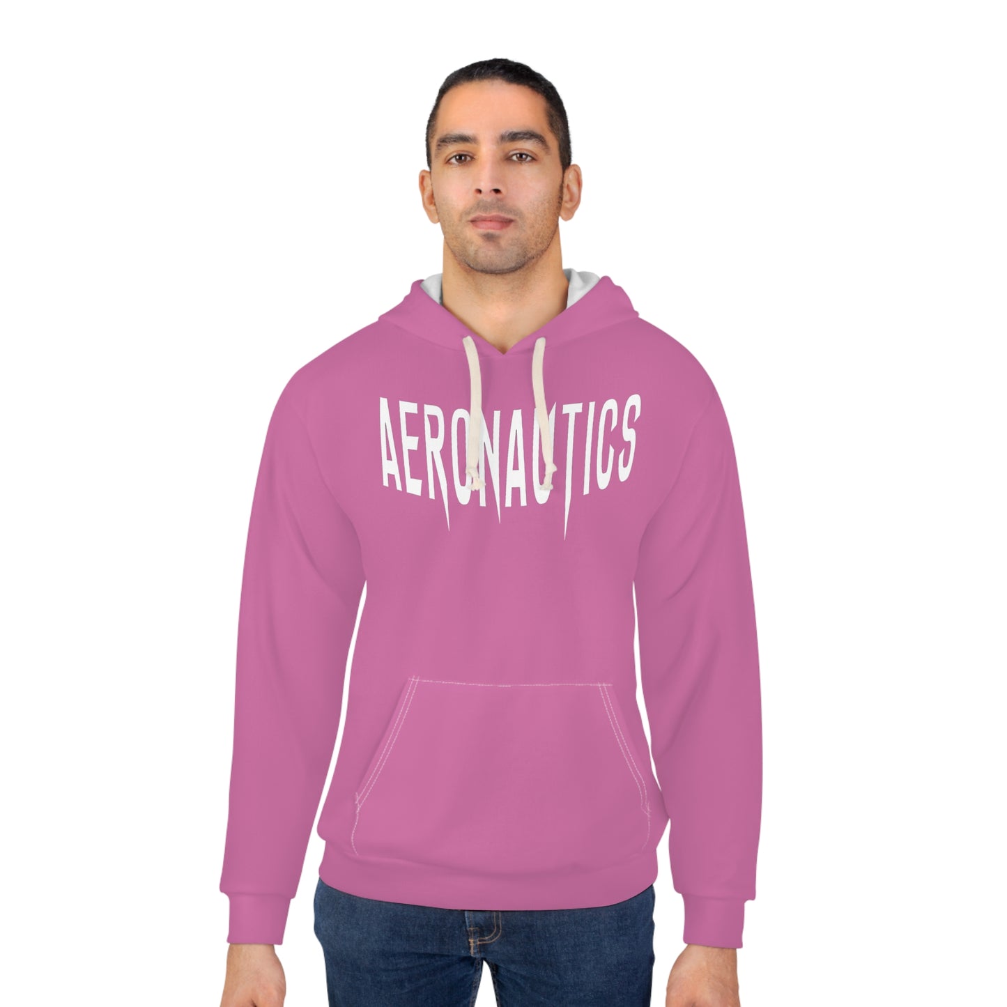 Aeronautics "Paper Planes" Pink (White Print)Unisex Pullover Hoodie (AOP)